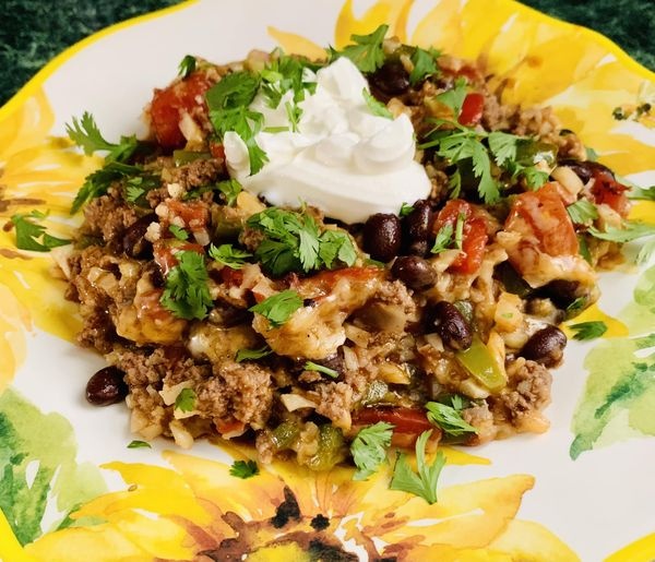 Cheesy Taco Ground Beef, Black Bean & Cauliflower Rice Skillet - Recipe