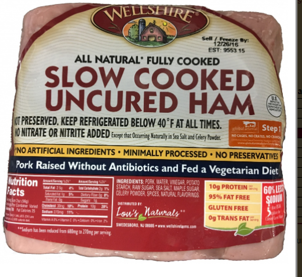 Wellshire All Natural Fully Cooked Slow Cooked Uncured Ham Deli Meat