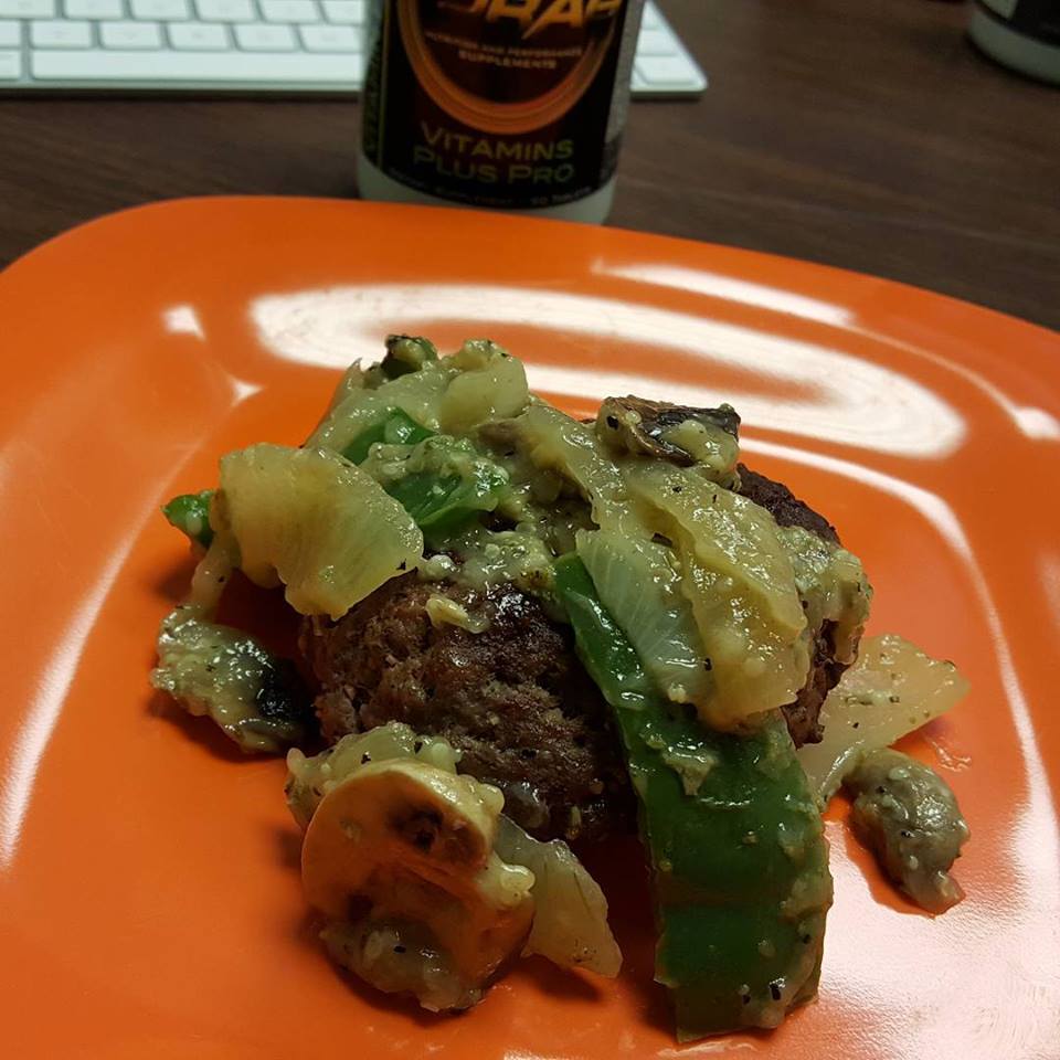 Hamburger with Hemp and Onions and Peppers