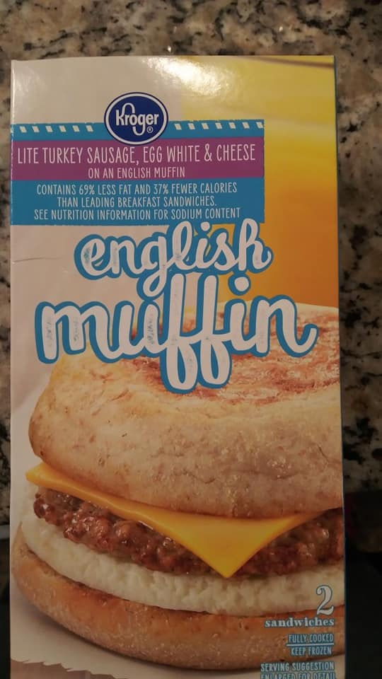Kroger Lite Turkey Sausage, Egg White, & Cheese English Muffin Food