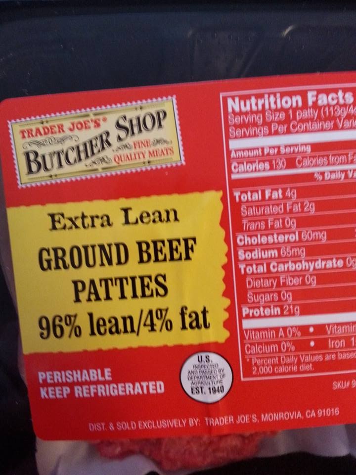 Trader Joe's Butcher Shop Hamburger Patties 96/4 Food Library